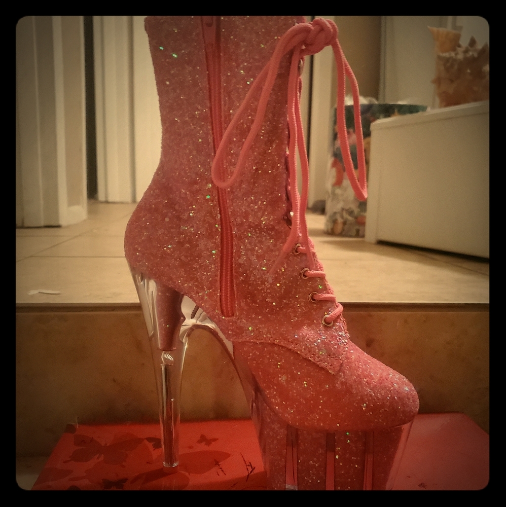 Pleaser adore 7inch pink glitter pole boots size 7